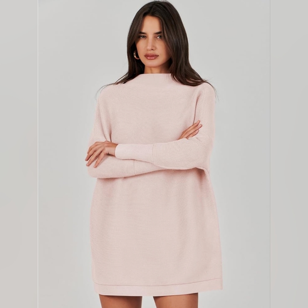 ANRABESS Women Oversized Casual Loose Turtleneck Long Sleeve sweater dress - Picture 2 of 10